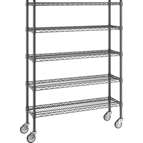 Regency 12 X 42 X 60 Nsf Black Epoxy Mobile Wire Shelving Starter Kit With 5 Shelves