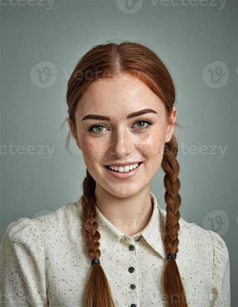 Redhead Woman Office Portrait Happy Smiling Lady With Freckles And