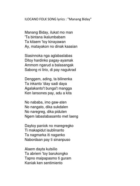 Ilocano Folk Song Lyrics