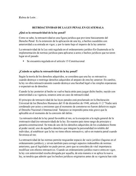 Retroactividad De La Ley Penal En Guatemala Z Ulma De Le N