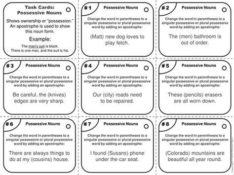 Possessive Nouns Task Cards Teaching Resources