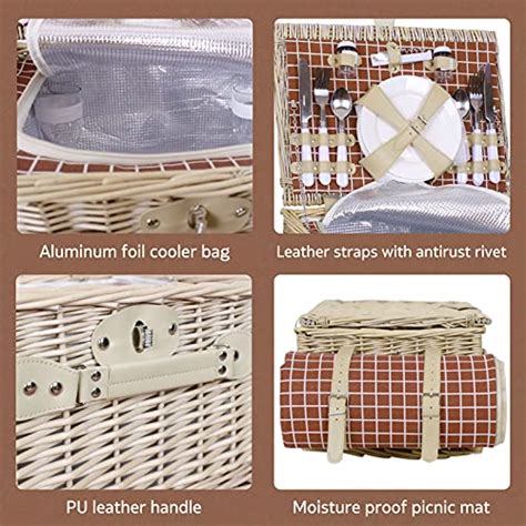 Willow Picnic Basket Set For Person Wicker Hamper Sets With Picnic