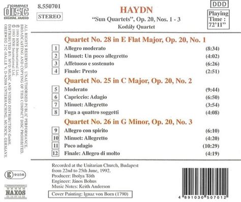 Haydn String Quartets Op Sun Nos Franz Joseph Haydn Cd