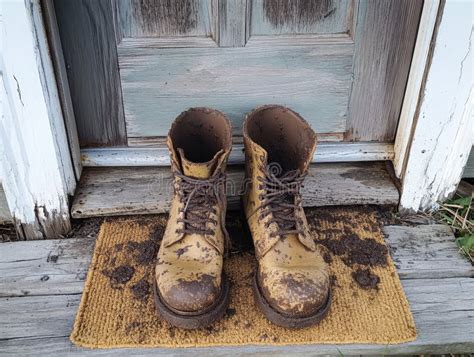 dirty work boots  doormat stock illustration illustration  house