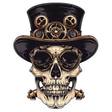 Vector Of A Steampunk Skull In Top Hat Steampunk Artwork Design PNG