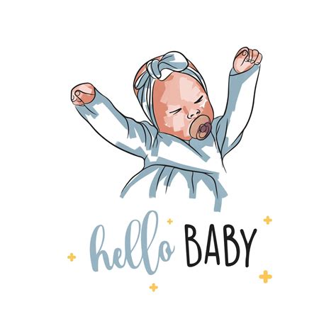Stylish baby postcard, newborn in doodle style, Hello baby 23054953