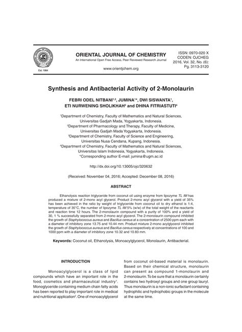 Pdf Synthesis And Antibacterial Activity Of 2 Monolaurin