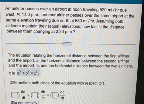 Solved An Airliner Passes Over An Airport At Noon Traveling Chegg