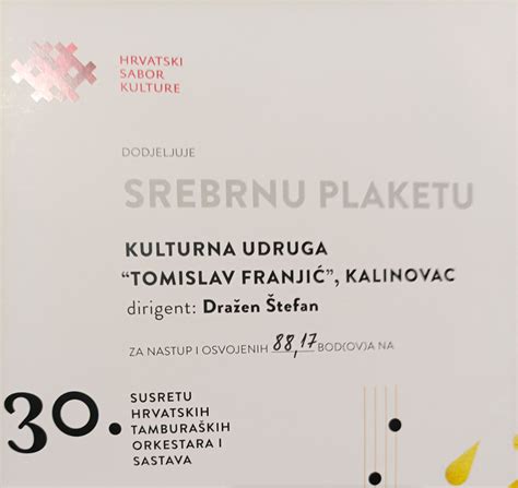 kalinovac kutf osvojila srebrnu plaketu  kategoriji koncertnih