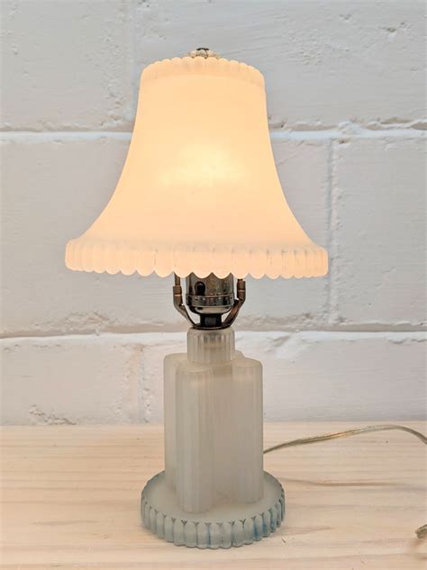 Antique Art Deco Frosted Glass Boudoir Lamp And Shade Rewired Etsy