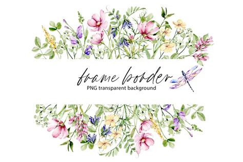 Watercolor flower frame border, floral clipart