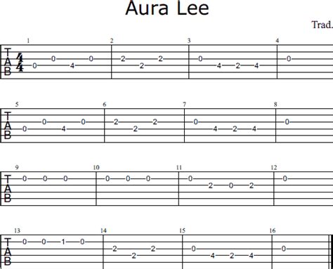 Aura Lee For Guitar Chords Tablature And Standard Notation