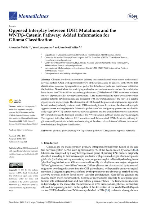 Pdf Opposed Interplay Between Idh Mutations And The Wnt Catenin