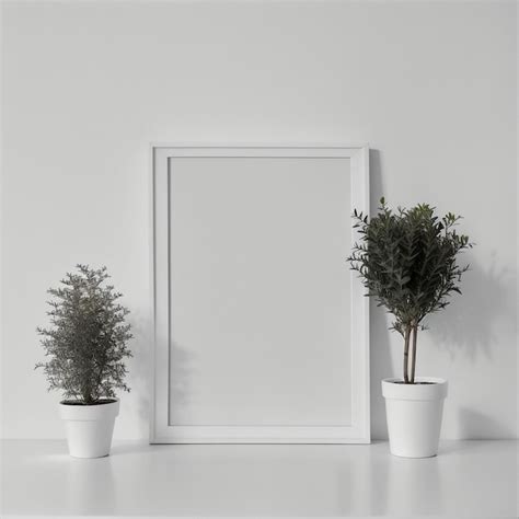 Premium AI Image Two Potted Plants In Front Of A Blank Picture Frame