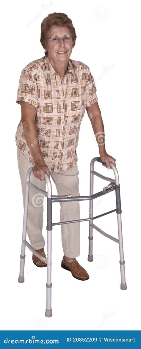 Mature Senior Elderly Woman Walker Aid Isolated Stock Image Image Of