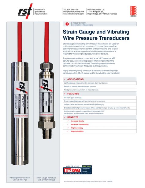 Strain Gauge And Vibrating Wire Pressure Transducers