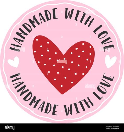 Red And Pink Round Handmade With Love Sticker Or Label Vector