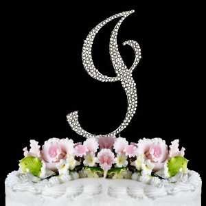 Full Crystal Monogram Wedding Cake Topper Silver Letter