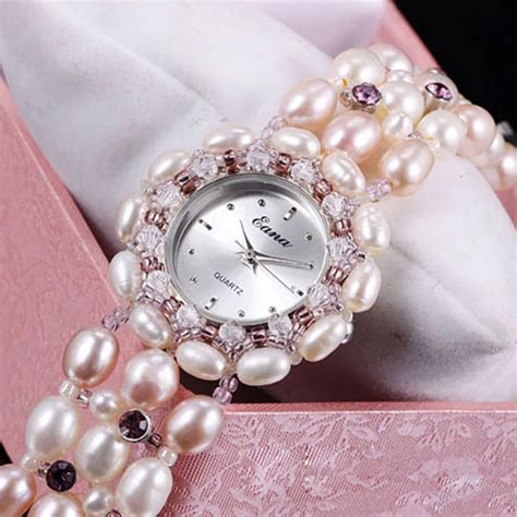 White Pearl Natural Beads Stone Womens Bracelet Watches Lady Designer