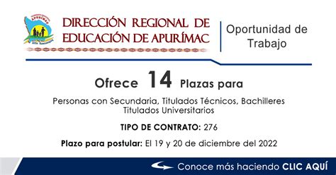 Convocatoria Direcci N De Educaci N Dre Apur Mac Plazas