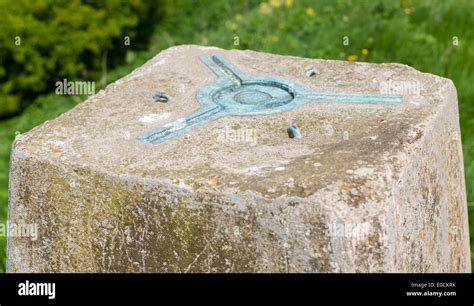 The Top Of A Triangulation Station Or Trig Point On A Hill Top Stock