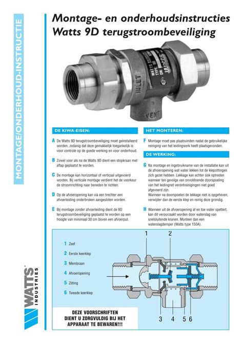 Montage En Onderhoudsinstructies Watts 9d Watts Industries