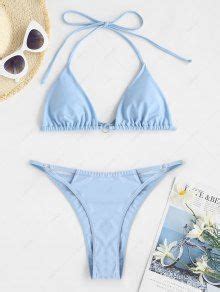 ZAFUL O Ring String Tanga Upside Down Bikini Swimwear In LIGHT BLUE