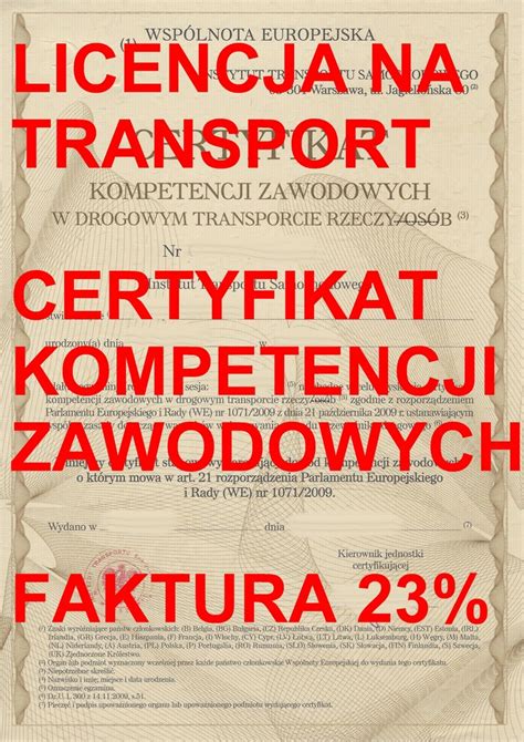 Certyfikat Kompetencji Zawodowych Licencja Na Tran