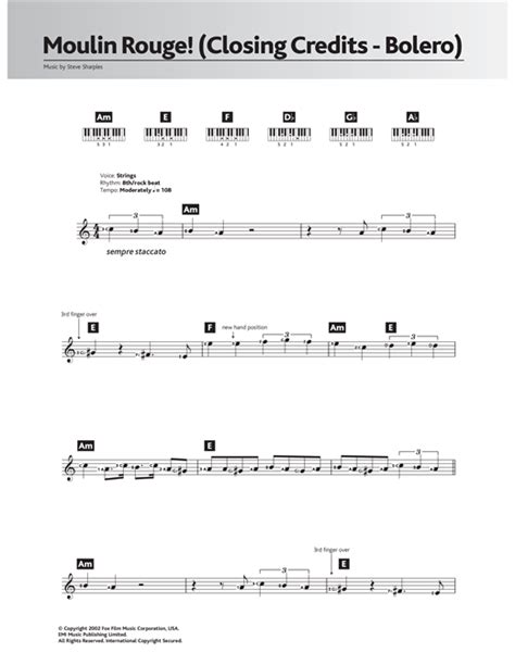 Steve Sharples Bolero Closing Credits From Moulin Rouge Sheet Music And Printable Pdf