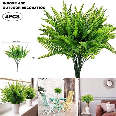 Lzndeal 4Pcs Artificial Boston Fern Plants Plastic Artificial Shrubs