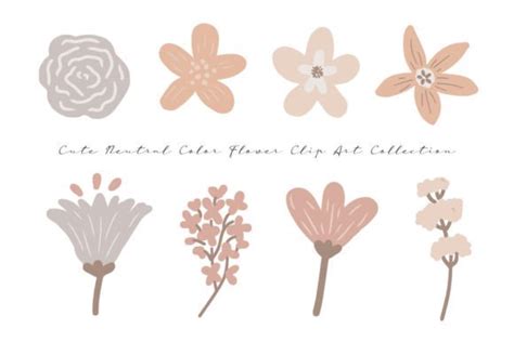 Cute Flowers Clip Art With Neutral Color Graphic By Fathurmutiah