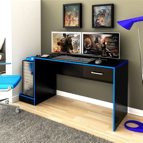 Mesa Escrivaninha Computador Pc Gamer Preto Azul Camicado