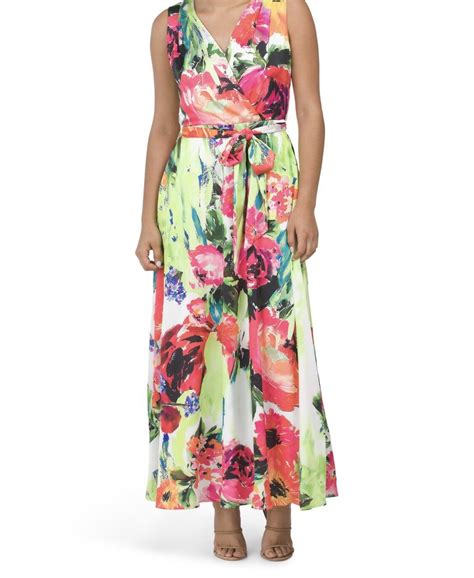 Tahari Asl Floral Print Matte Satin Maxi Womens Dress White Multi Size