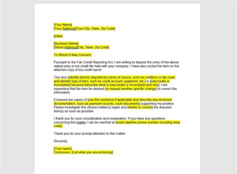 Credit Report Dispute Letter Template Credit Report Dispute Letter