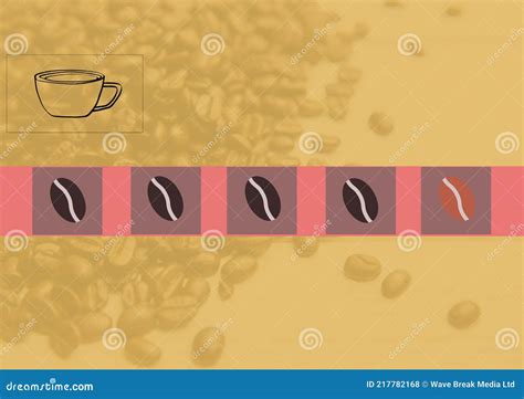 Zusammensetzung Von Kaffeebohnen Ikonen In Quadraten Und Kaffeetasse