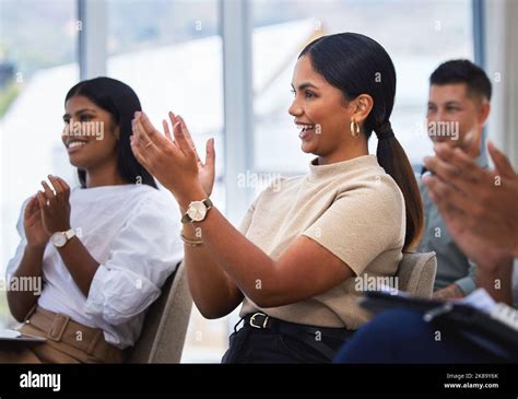 That Was One Good Presentation A Group Of People Clapping And Smiling