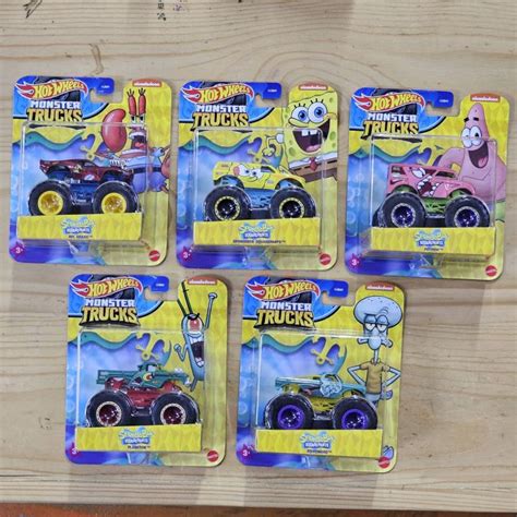 HOT WHEELS MONSTER TRUCKS SPONGEBOB SQUAREPANTS NICKELODEON COMPLETE SET OF 5 PCS SQUIDWARD MR