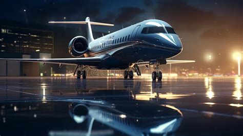 Luxury Private Jet on Airport Runway at Dusk Stock Illustration - Illustration of pilot, flying ...