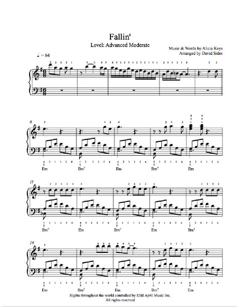 Fallin By Alicia Keys Piano Sheet Music Advanced Level