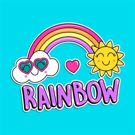 Texto Do Rainbow Um Sol E Uma Nuvem Vetor Premium