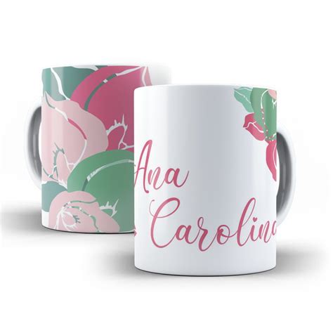 Caneca Floral Personalizada Linda Rosa Em Cerâmica 325ml Elo7