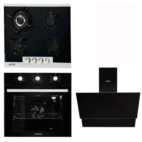 PACK ENCASTRABLE AUXSTAR NOIR 60cm Four Ventilé Plaque Hotte