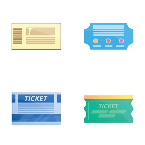 Bus Ticket Icons Set Cartoon Vector Various Paper Bus Pass