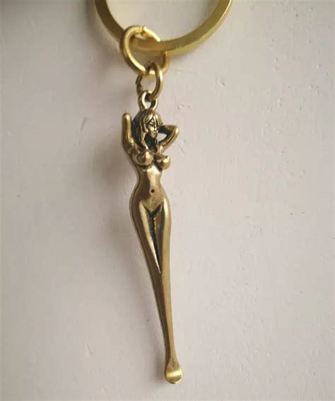 Brass Naked Girl Statue Earpick Keyring Collectible Belle Handwork Ring