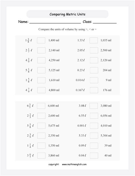 Conversion Worksheets Grade 5