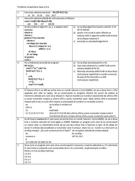 Fisa Recapitulare Clasa A 9 A Pdf