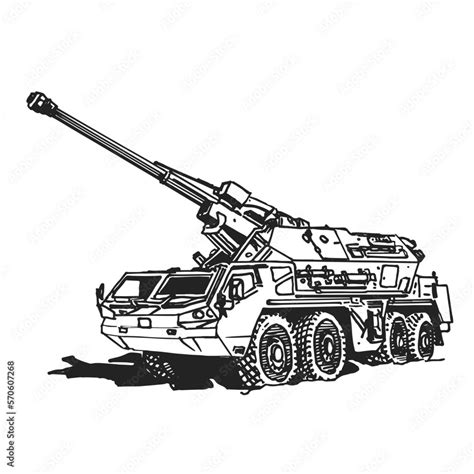 propelled artillery hand graphic drawing military equipment stock