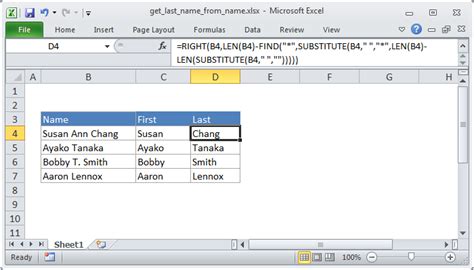 Excel Formula Get Last Name From Name Exceljet