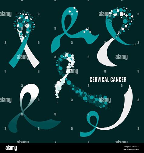 Cervical Cancer Awareness Teal Ribbon Collection Set Stock Vector Image