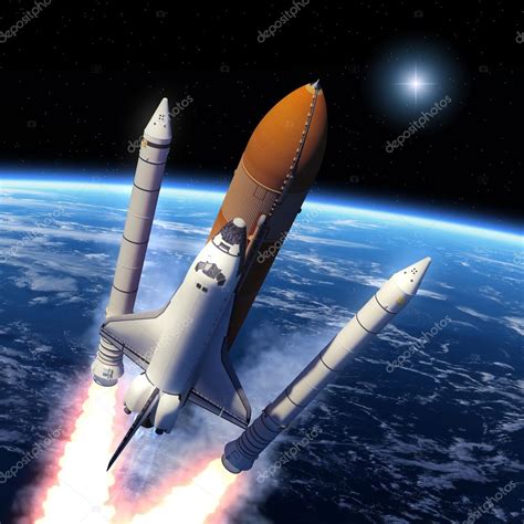 Space Shuttle Solid Rocket Boosters Separation — Stock Photo